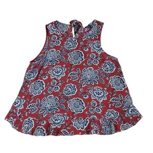 Madewell Paisley Peplum Sleeveless Silk Boho Blouse Keyhole Tie Back Size M